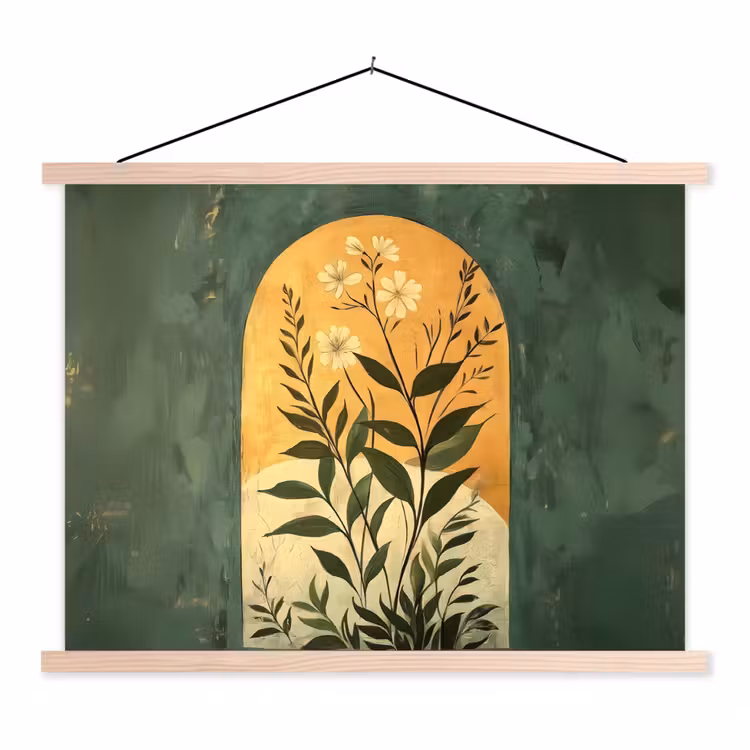 Plant - Bloemen - Wit textielposter latten blank klein -3d