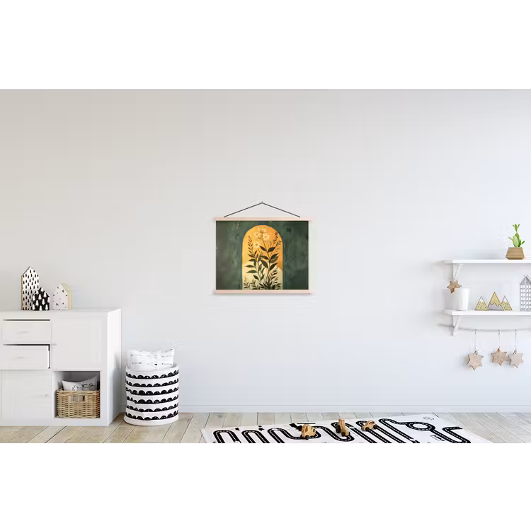 Plant - Bloemen - Wit textielposter latten blank klein -kinderkamer
