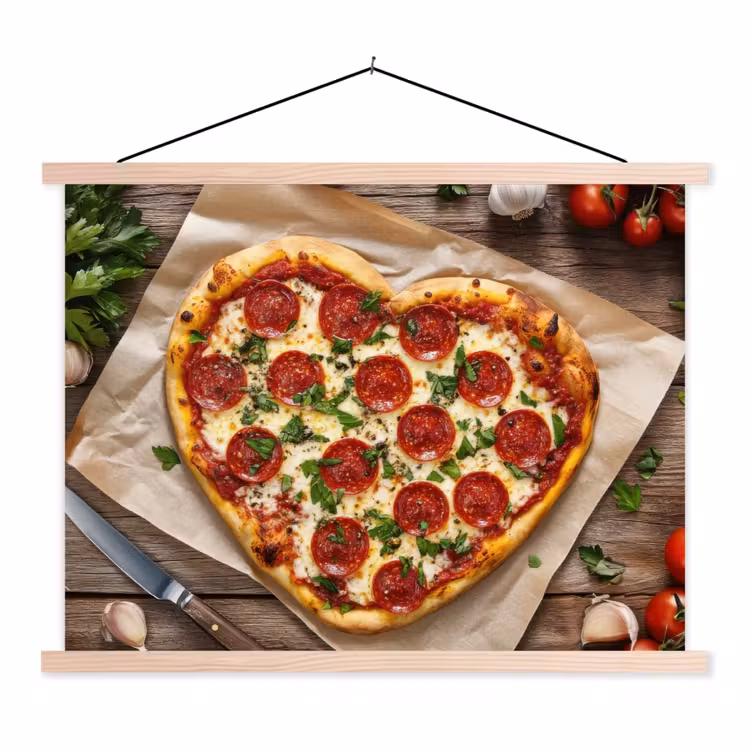 Pizza - Hart - Pepperoni - Tomaat textielposter latten blank klein -3d