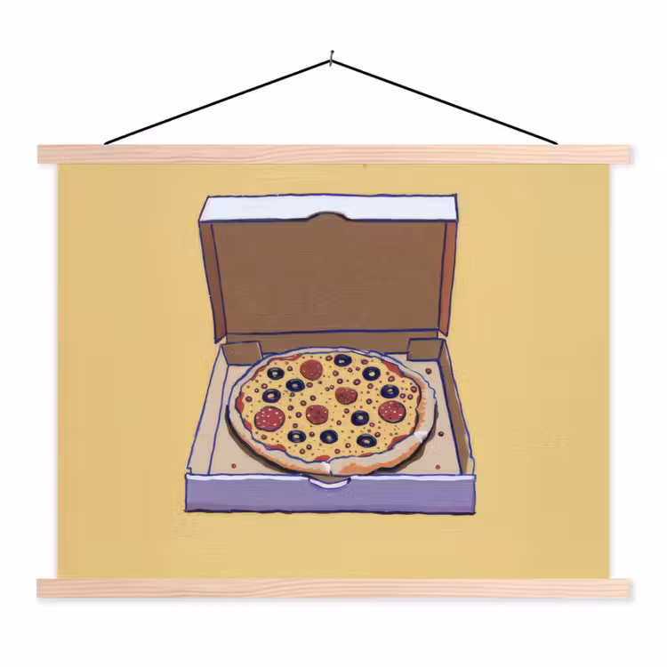 Pizza - Doos - Salami - Illustratie textielposter latten blank klein -3d