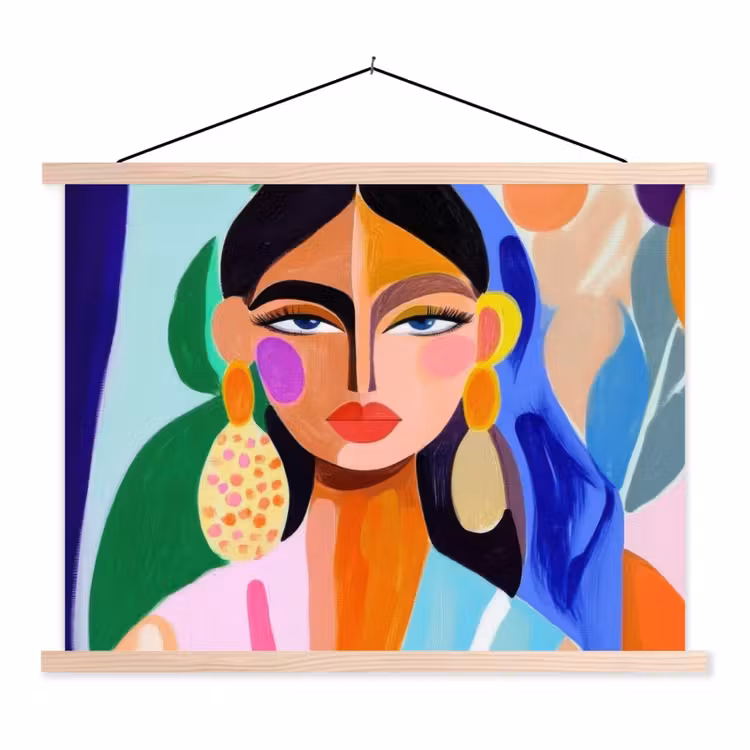 Portret - Vrouw - Modern textielposter latten blank klein -3d