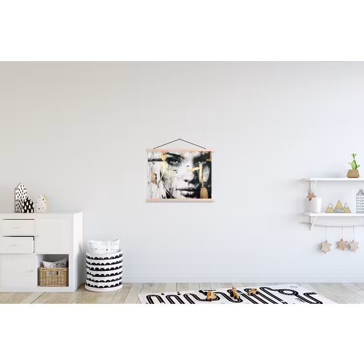 Portret - Vrouw - Penseelstreken - Goud textielposter latten blank klein -kinderkamer