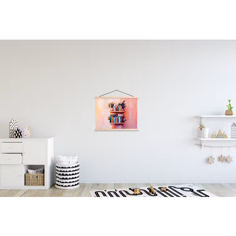 Planken - Boeken - Bladeren textielposter latten blank klein -kinderkamer