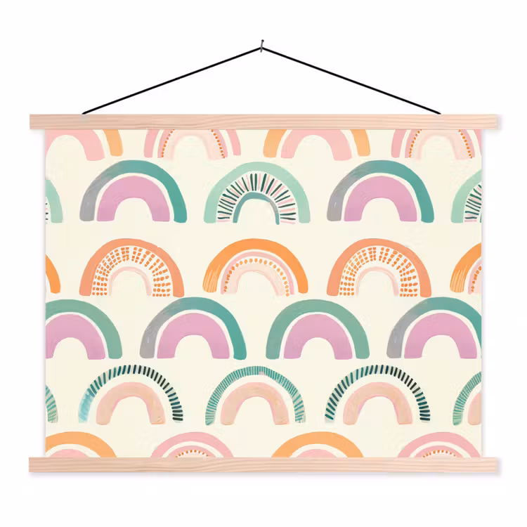 Regenboog - Pastel - Patroon textielposter latten blank klein -3d