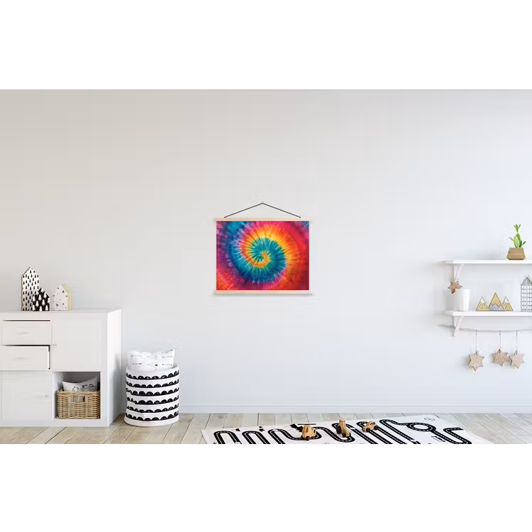 Regenboogkleuren - Tie dye - textielposter latten blank klein -kinderkamer