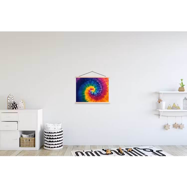 Regenboogkleuren - Spiraal - Kleurrijk textielposter latten blank klein -kinderkamer