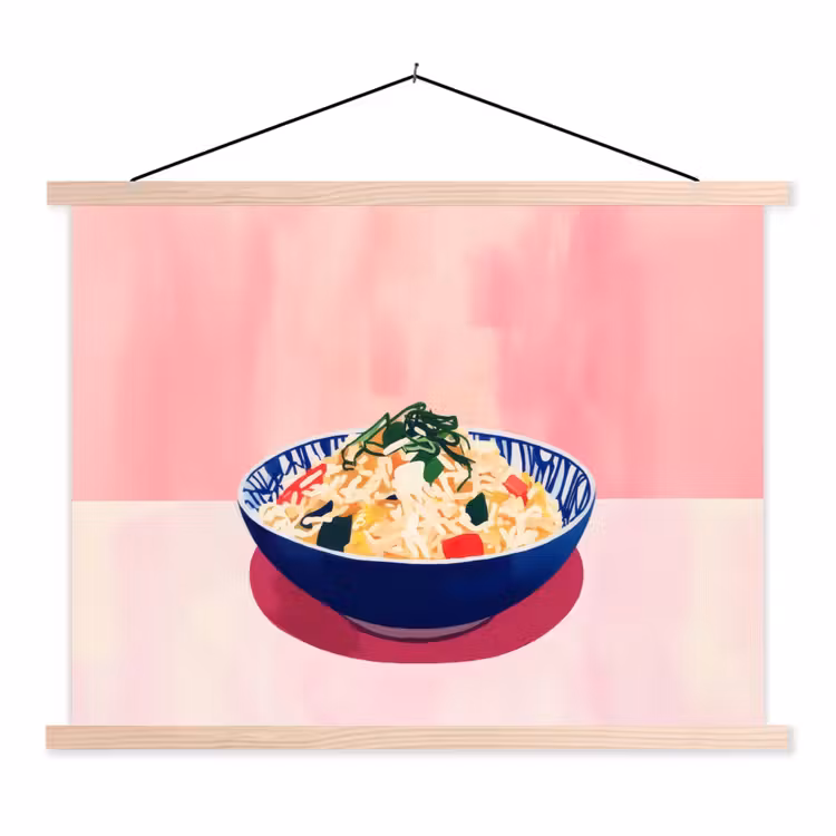 Rijst - Illustratie - Kom - Groente textielposter latten blank klein -3d