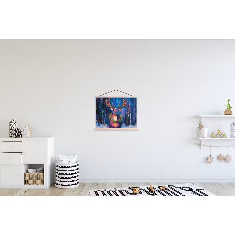 Rendier - Krans - Sprookjesachtig - Blauw textielposter latten blank klein -kinderkamer