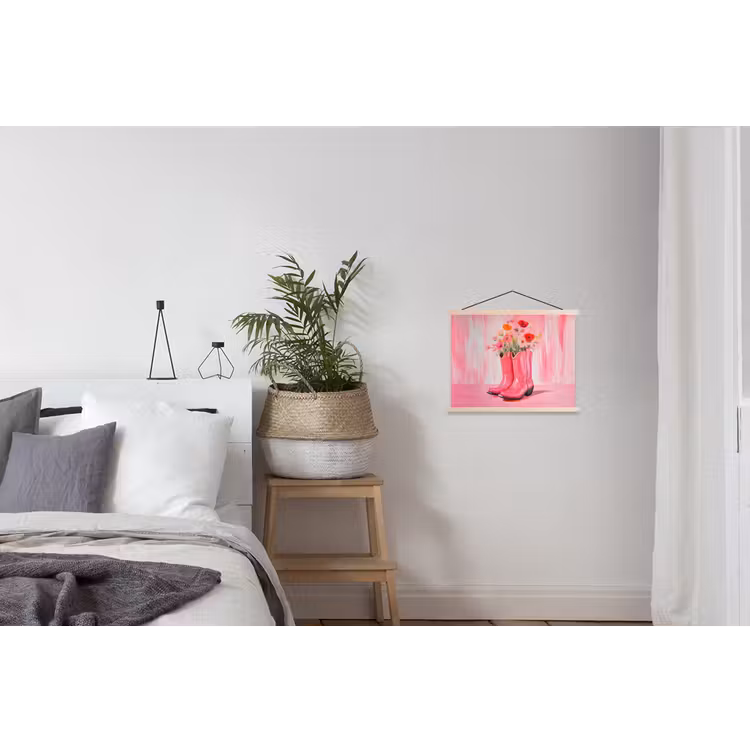 Roze - Bloemen - Cowboy textielposter latten blank klein -woonkamer