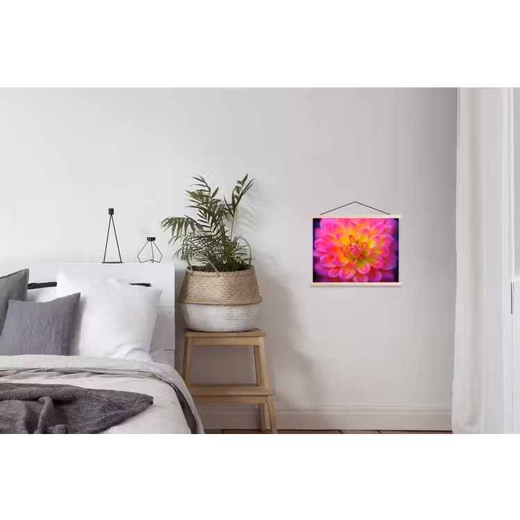 Roze - Dahlia - Kleurrijk textielposter latten blank klein -woonkamer
