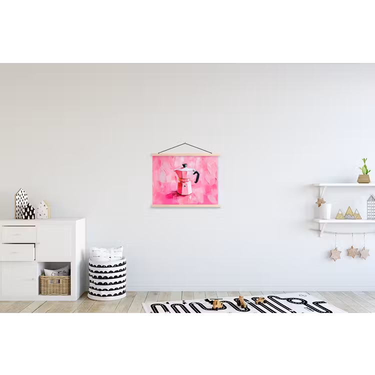 Roze - Verf - Coffee textielposter latten blank klein -kinderkamer