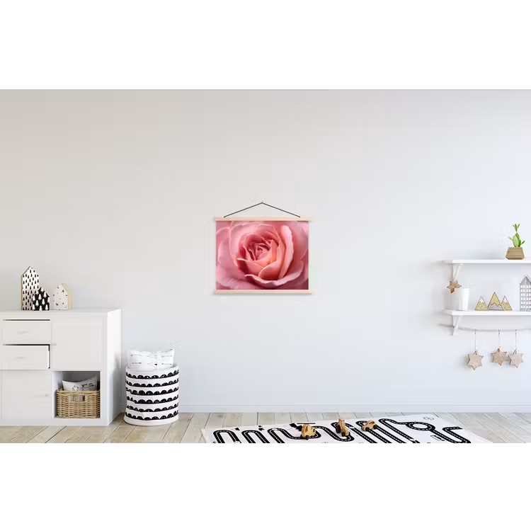 Roze - Roos - Romantisch textielposter latten blank klein -kinderkamer