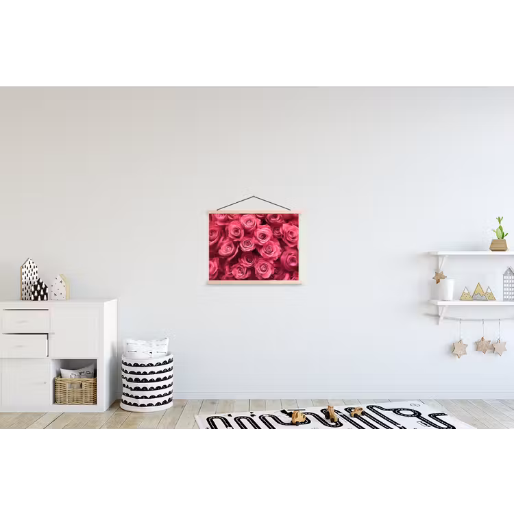Rozen - Pink - Bloem textielposter latten blank klein -kinderkamer