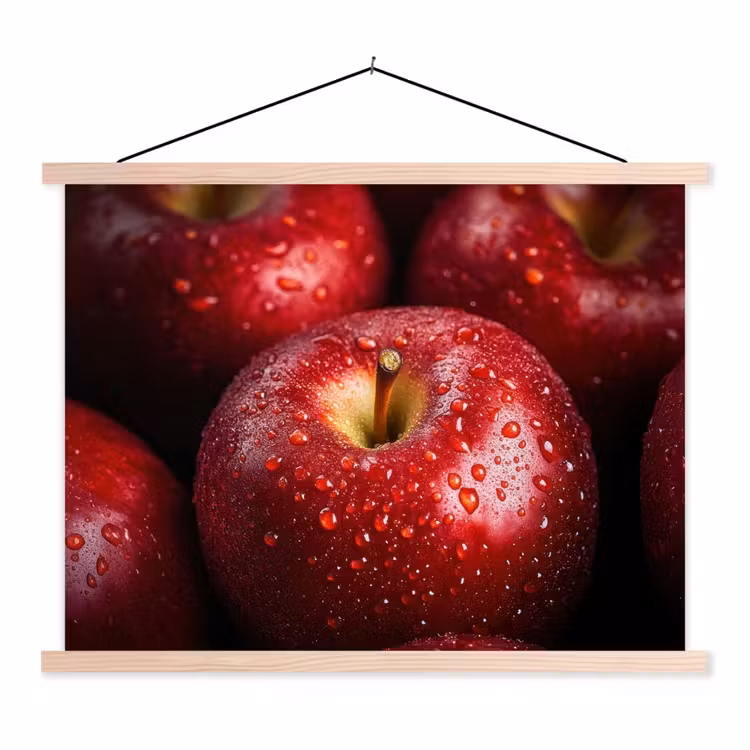 Rood - Appels - Fruit textielposter latten blank klein -3d