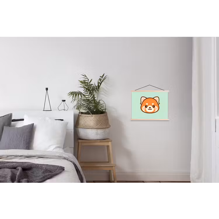 Rode panda - Groen - Cartoon textielposter latten blank klein -woonkamer