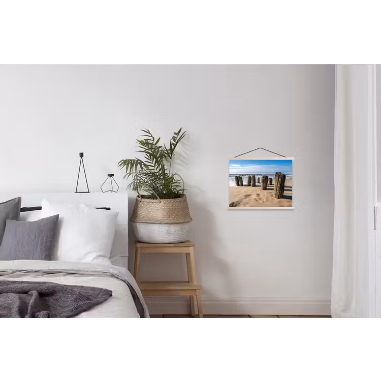 Zand - Strand - Paal - Water - Zomer textielposter latten blank klein -woonkamer