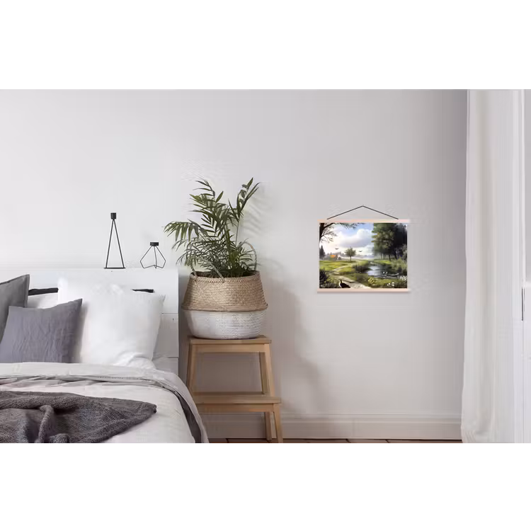 Zandpad - Groen landschap - Water textielposter latten blank klein -woonkamer
