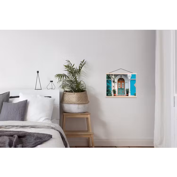 Zuilen - Sierlijke - Deur - Blauw textielposter latten blank klein -woonkamer