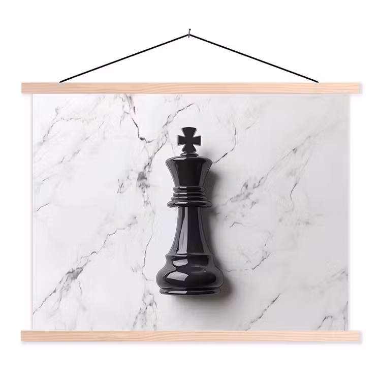 Schaakstuk - Koning - Zwart - Marmer textielposter latten blank klein -3d