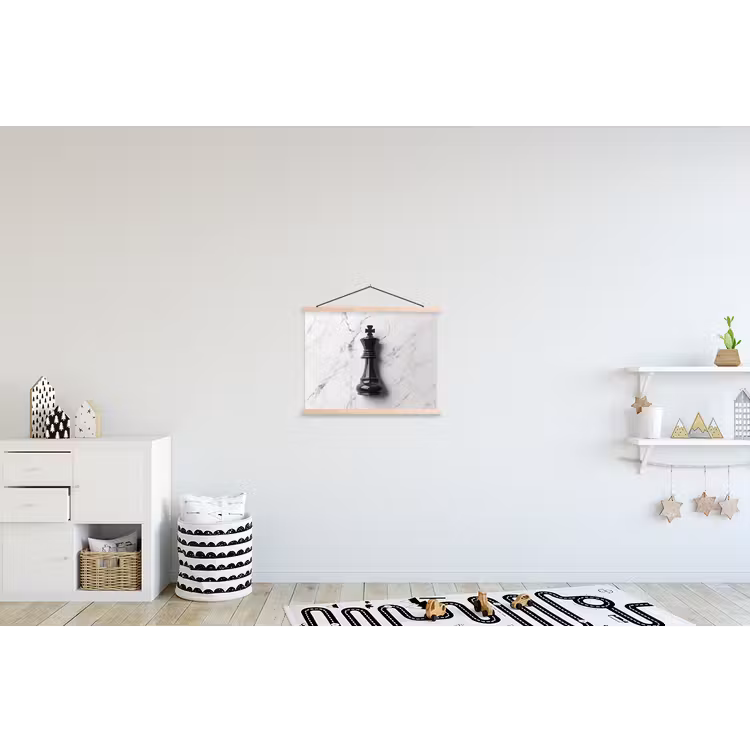 Schaakstuk - Koning - Zwart - Marmer textielposter latten blank klein -kinderkamer