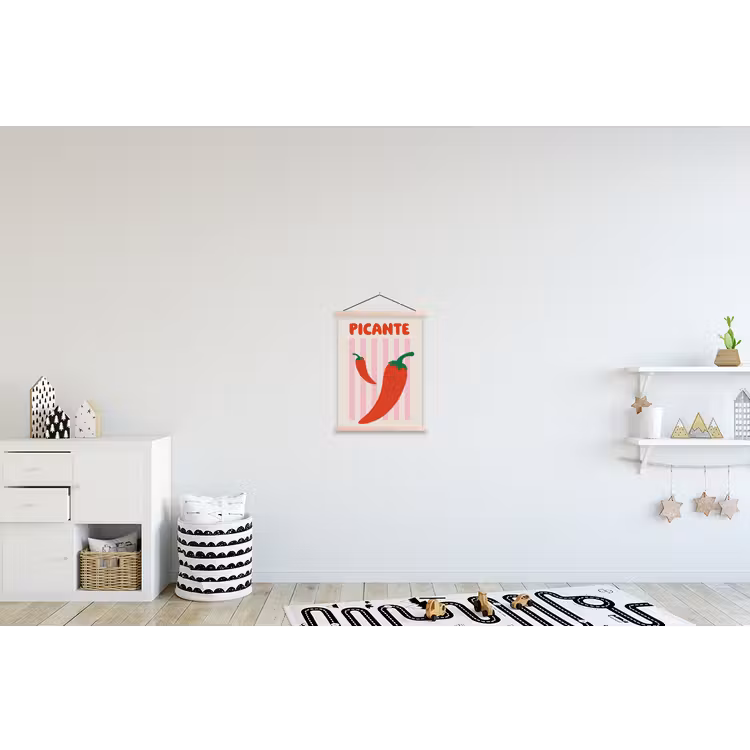 Pittig - Pepers - Rood textielposter latten blank klein -kinderkamer