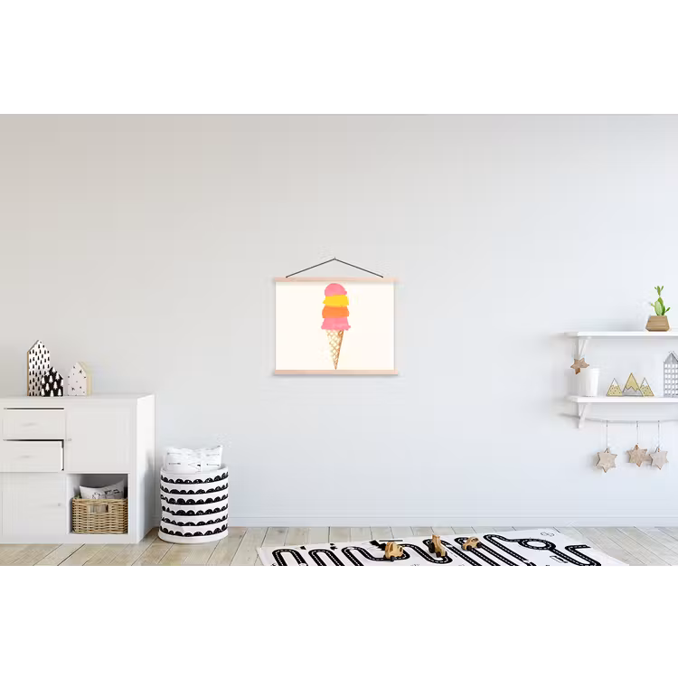 Schepijs - Hoorntje - Illustratie - Minimalistisch textielposter latten blank klein -kinderkamer