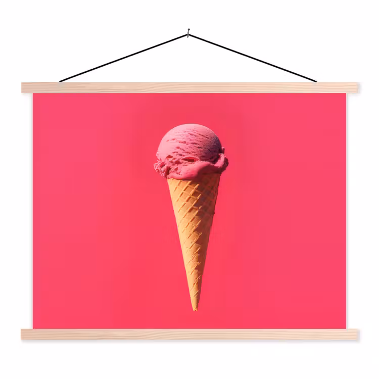 Schepijs - Roze - Hoorntje textielposter latten blank klein -3d