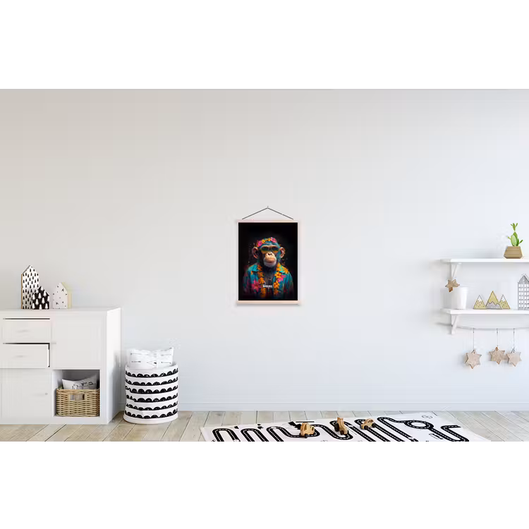 Chimpansee met Hawaii blouse textielposter latten blank klein -kinderkamer