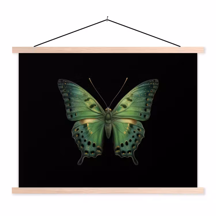 Vlinder - Groen - Diepte textielposter latten blank klein -3d