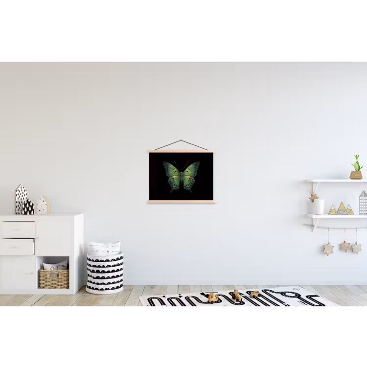 Vlinder - Groen - Diepte textielposter latten blank klein -kinderkamer