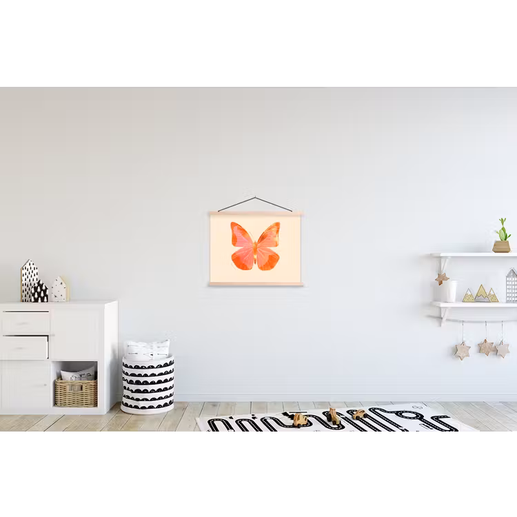 Vlinder - Minimalistisch - Roze textielposter latten blank klein -kinderkamer