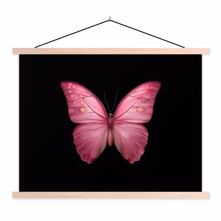 Vlinder - roze - Elegant textielposter latten blank klein -3d
