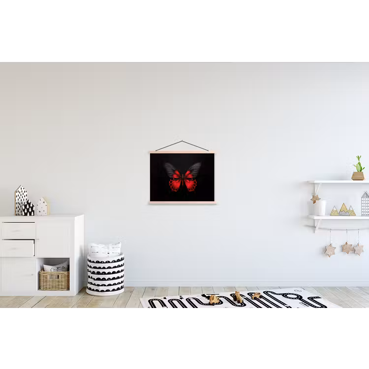 Vlinder - Rood - Contrast textielposter latten blank klein -kinderkamer