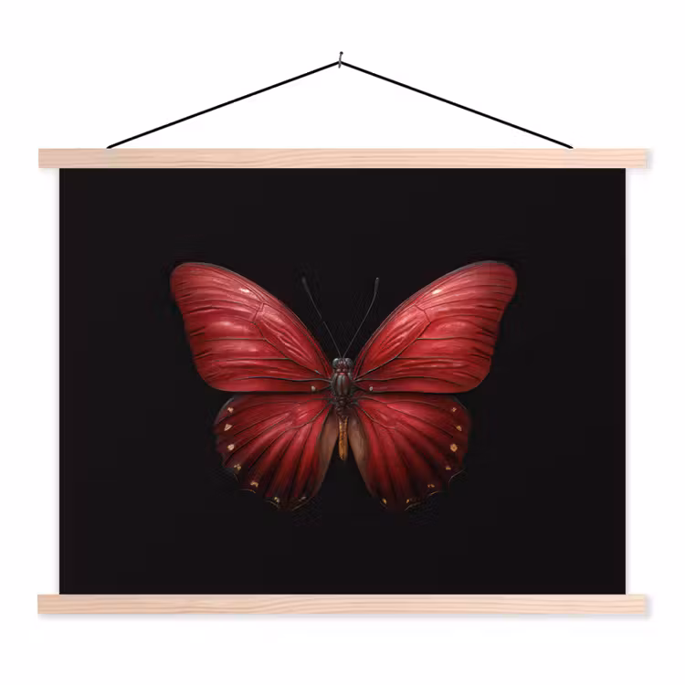 Vlinder - Rood - Minimalistisch textielposter latten blank klein -3d