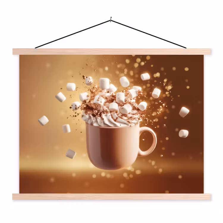 Chocomelk - Drinken - Warm - Bruin textielposter latten blank klein -3d