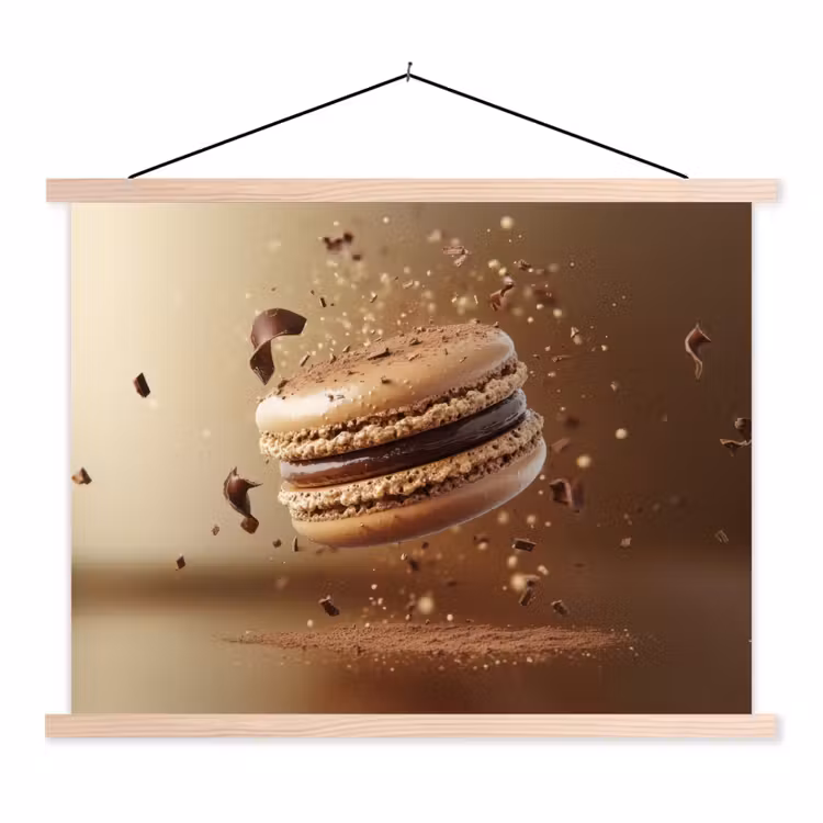 Chocolade - Macarons - Eten - Snoep textielposter latten blank klein -3d