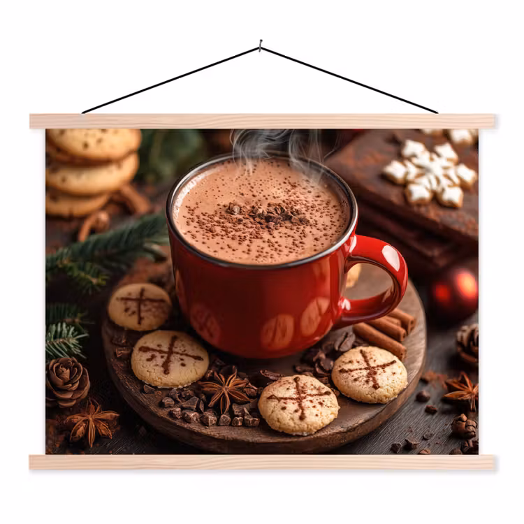 Chocolademelk - Mok - Winter - Kerst - Gezelligheid textielposter latten blank klein -3d