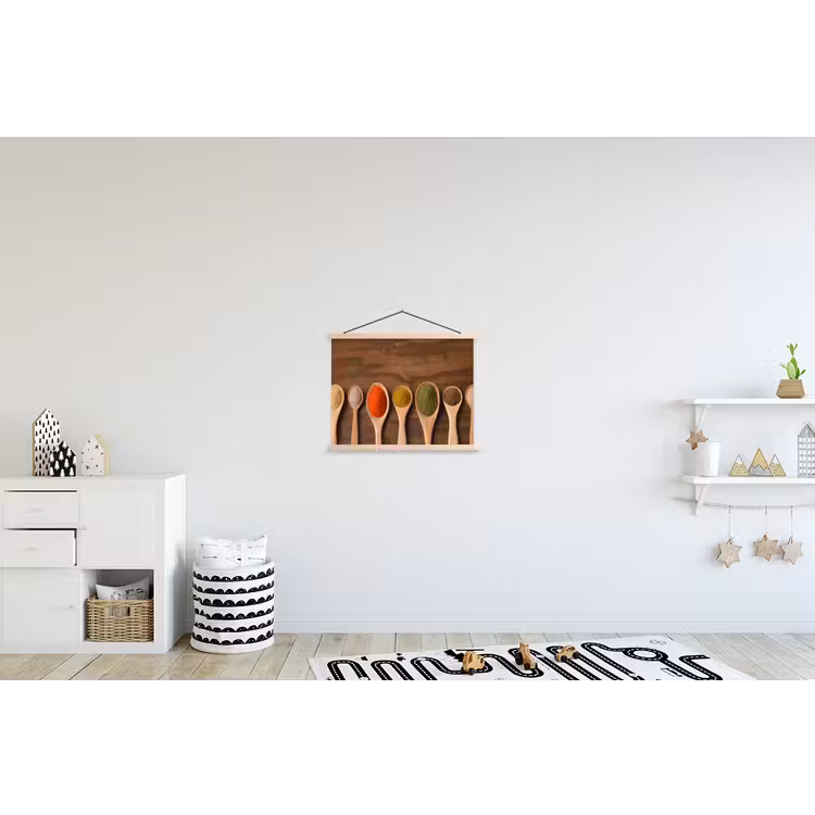 Pollepel - Kruiden - Eten - Specerijen - Tafel textielposter latten blank klein -kinderkamer