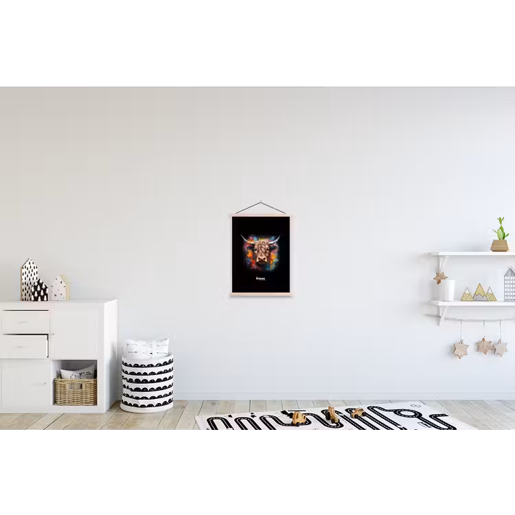 Schotse hooglander als graffiti art textielposter latten blank klein -kinderkamer