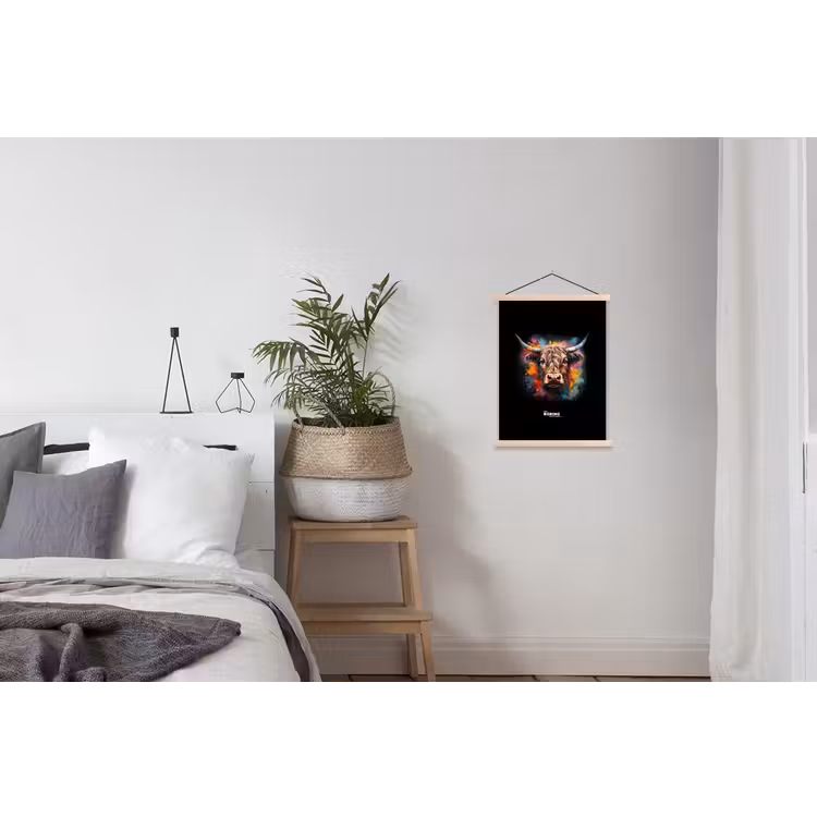 Schotse hooglander als graffiti art textielposter latten blank klein -woonkamer