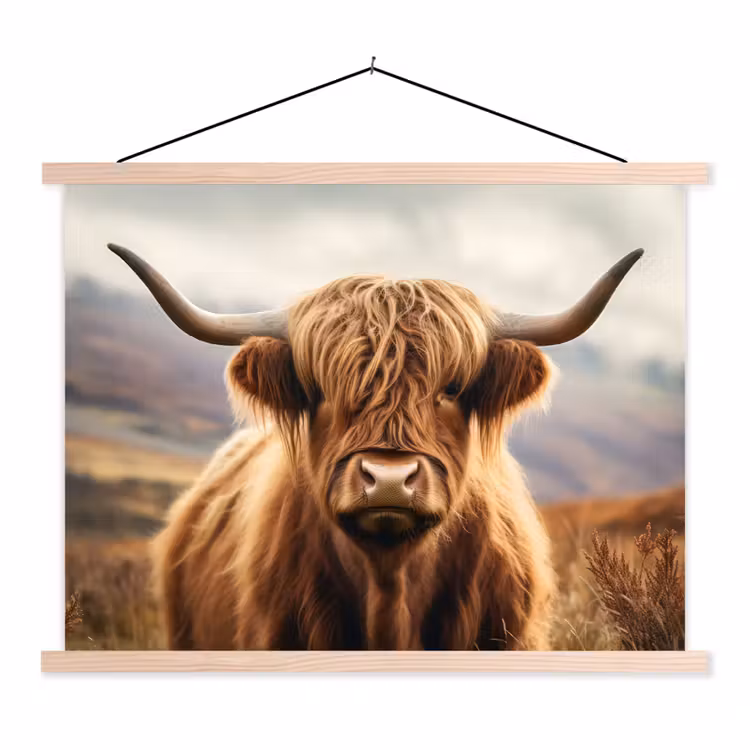 Schotse hooglander - Landschap - Dier textielposter latten blank klein -3d