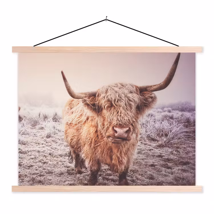 Schotse hooglanders - Licht - Lucht - Natuur textielposter latten blank klein -3d