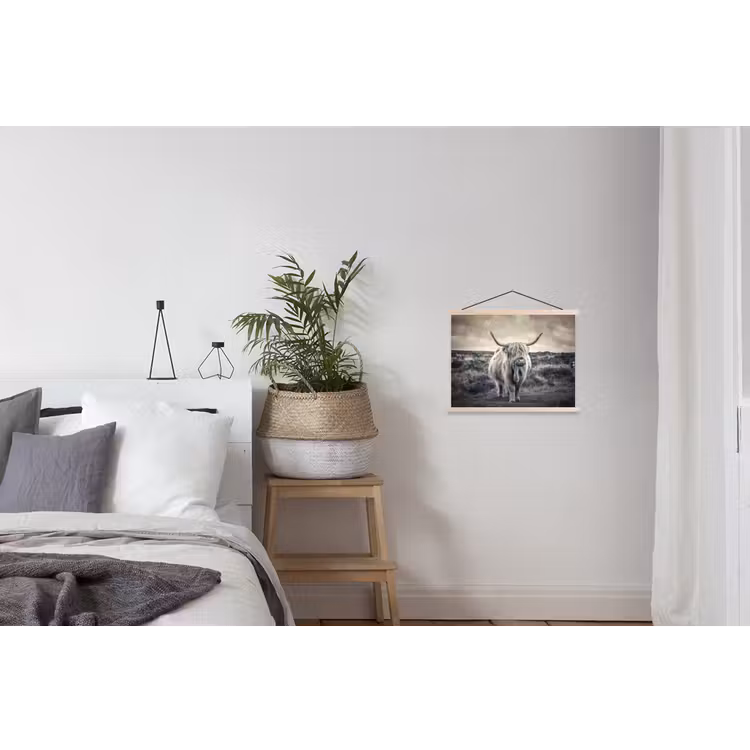 Schotse hooglander - Dieren - Wolken - Koe - Natuur textielposter latten blank klein -woonkamer