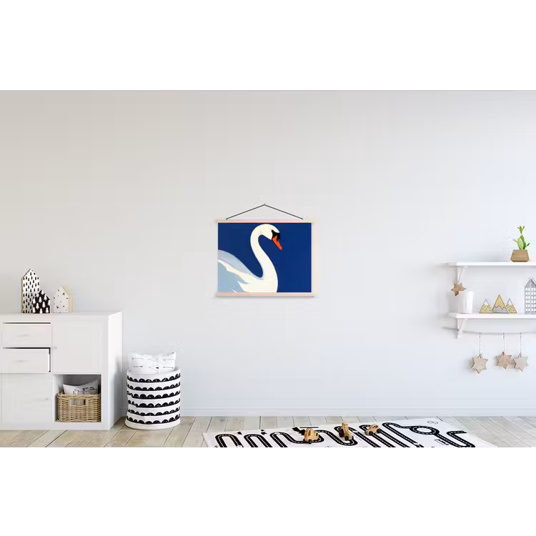 Zwaan - Wit - Snavel - Illustratie textielposter latten blank klein -kinderkamer