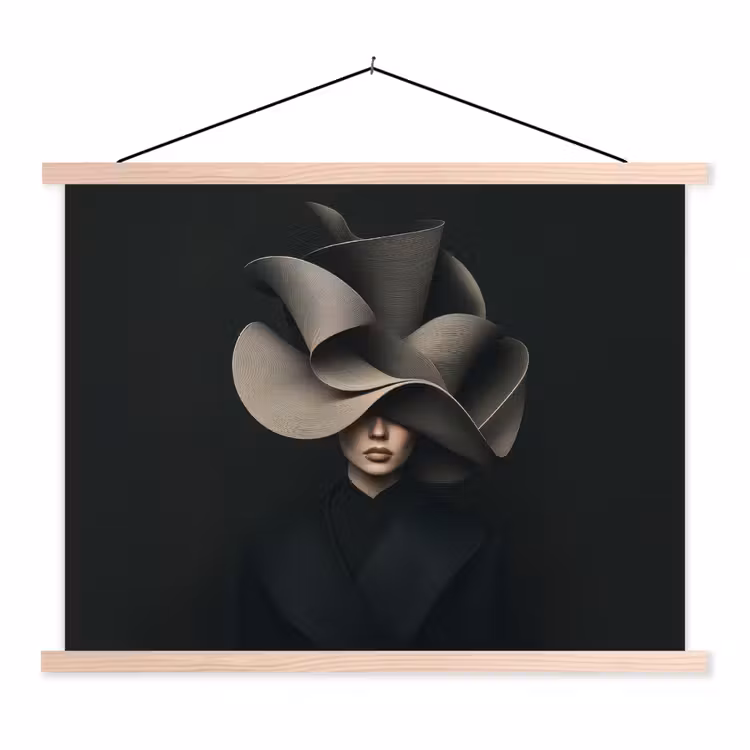Zwarte - Hoed - Vrouw textielposter latten blank klein -3d