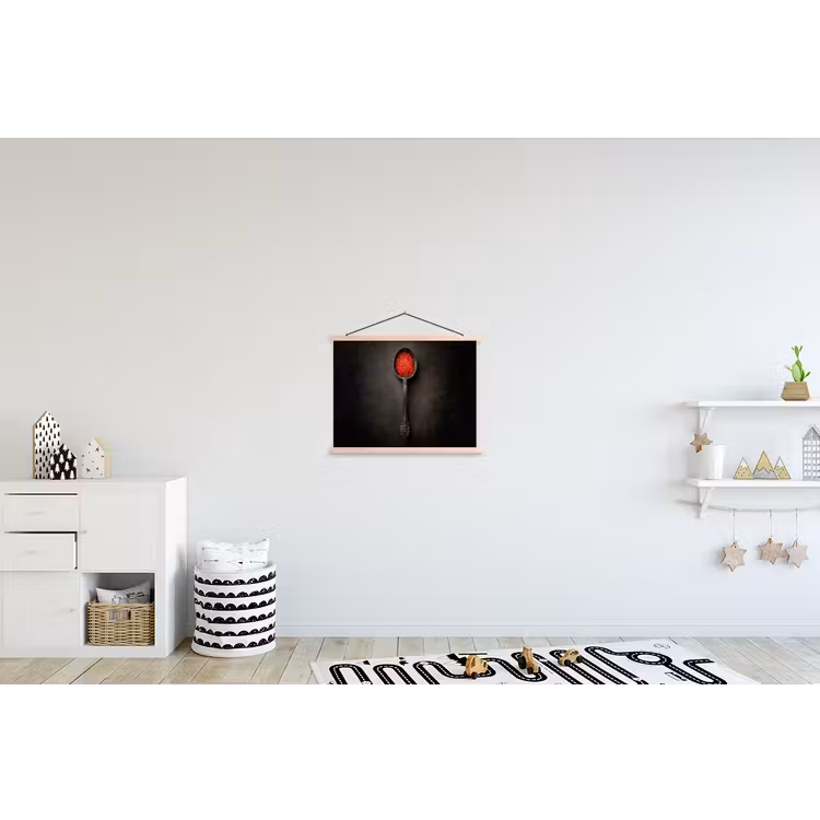 Zwart - Lepel - Caviar textielposter latten blank klein -kinderkamer