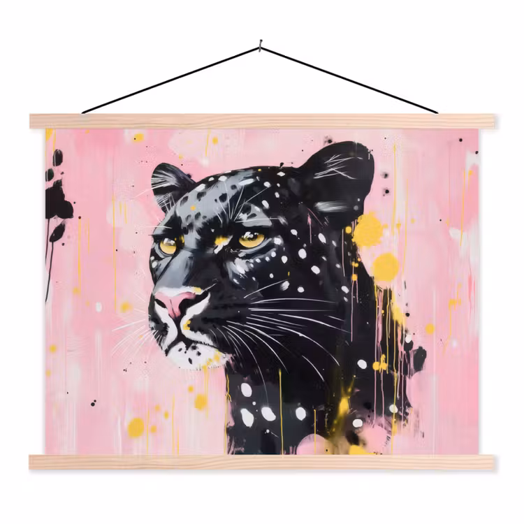 Zwart - Panter - Roze - Abstract textielposter latten blank klein -3d