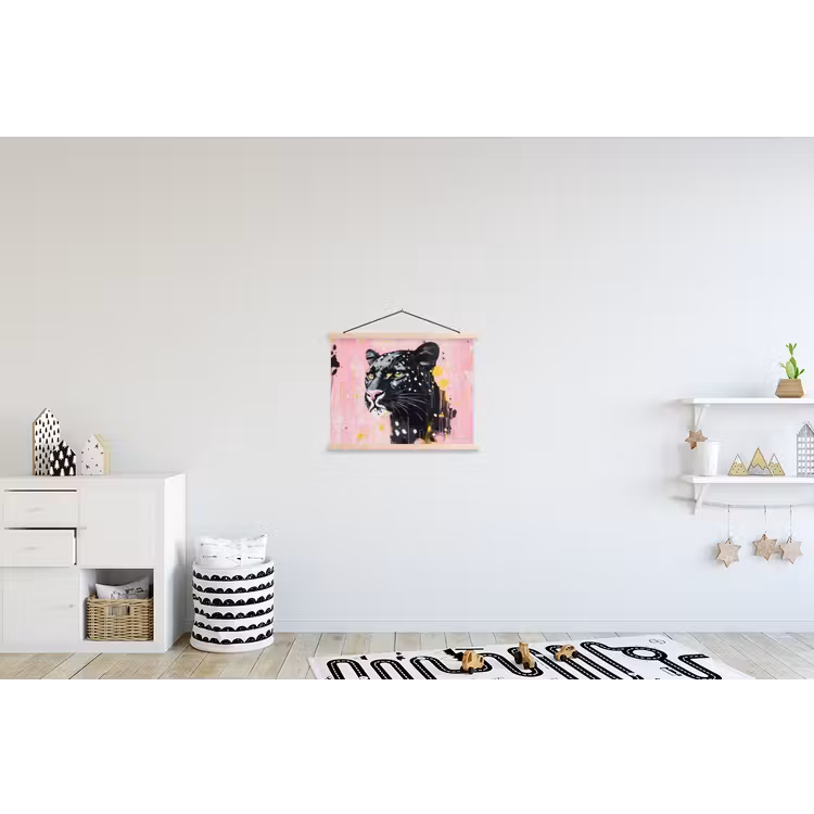 Zwart - Panter - Roze - Abstract textielposter latten blank klein -kinderkamer