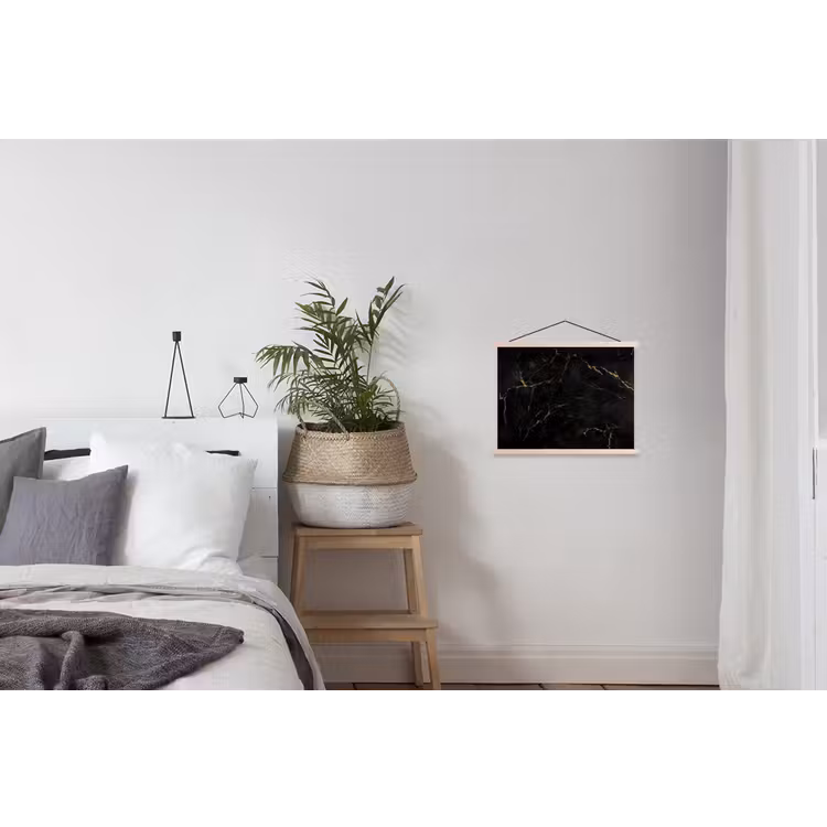 Zwart marmer - Gouden aders - Klassiek textielposter latten blank klein -woonkamer