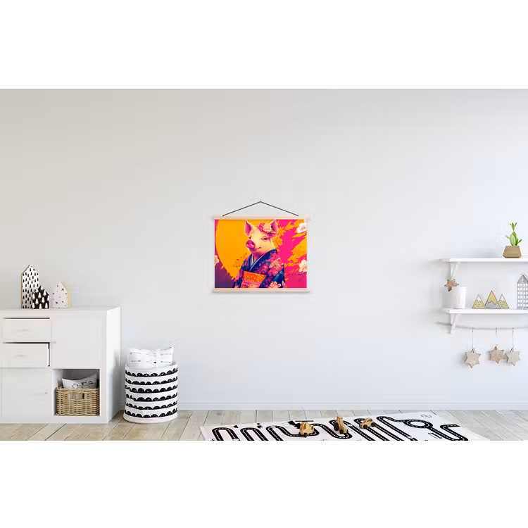 Varken - Bloemkroon - Kimono - Abstract textielposter latten blank klein -kinderkamer